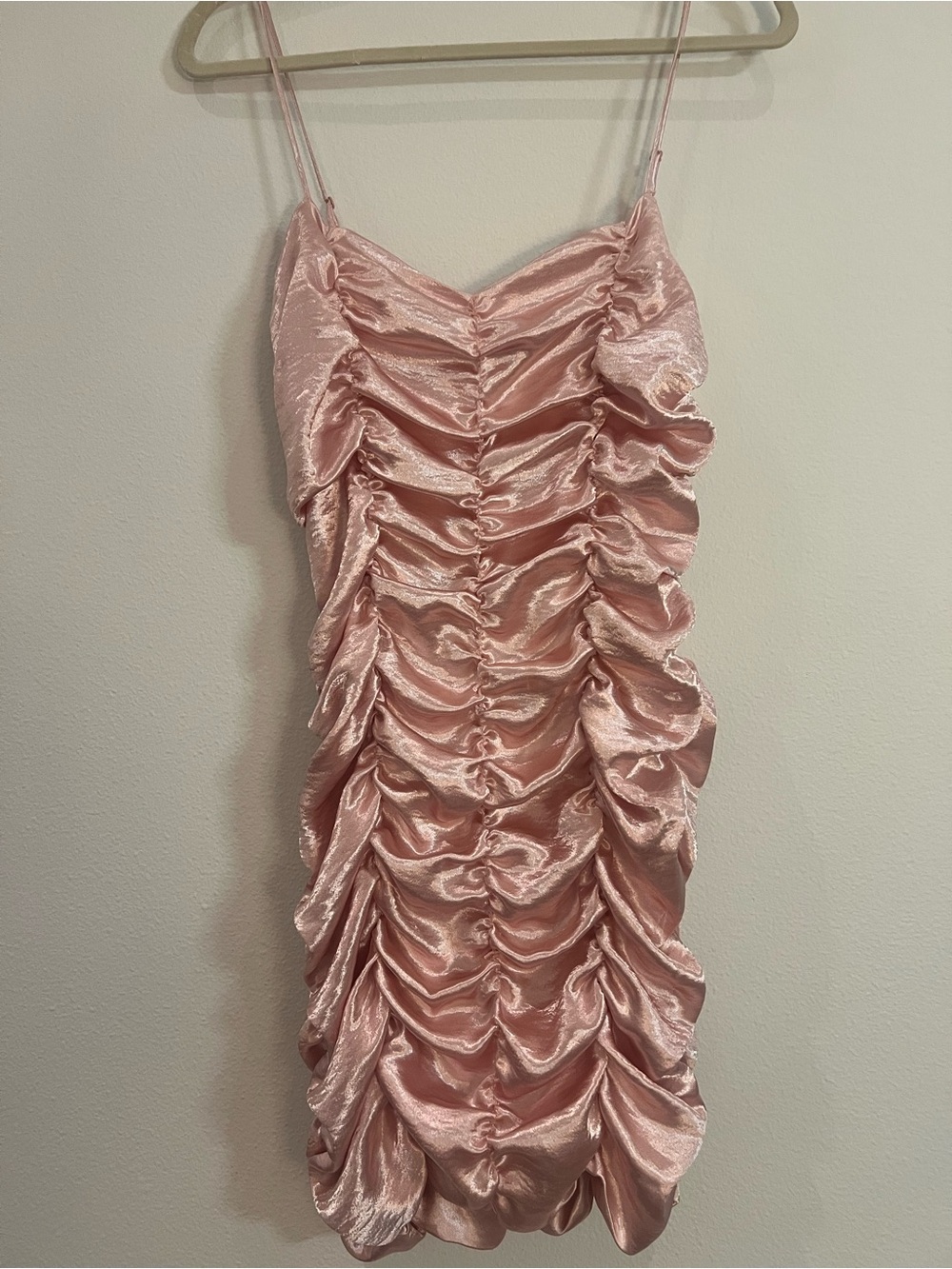 Urban Outfitters Pink Ruched Satin Mini Dress
